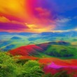 A.I. Generated very colorful sunset in the mountains