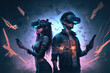 © DarkKnight - Man and woman playing metaverse, VR