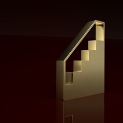 Wall Mural - Gold Stairs up icon isolated on brown background. Minimalism concept. 3D render illustration