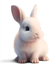 Cute White Little Bunny Sitting, 3D Illustration On Isolated Background	