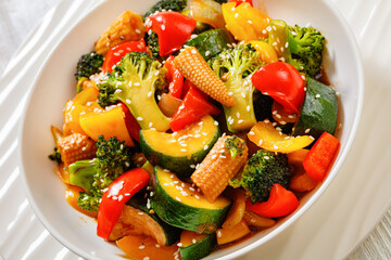 Wall Mural - veggies stir-fry with thick soy based sauce