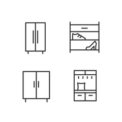 Poster - Furniture for clothes and shoes storage pixel perfect linear icons set. Storage cabinet. Shoe rack. Wardrobe. Customizable thin line symbols. Isolated vector outline illustrations. Editable stroke