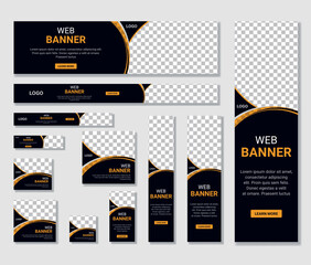 Wall Mural - Creative website banner template Set with different sizes, web banner design set. Horizontal header web banner. header background for website, Social Media Cover, ads banner, button, flyer.