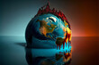 Burning earth with fire concept of global warming climate change, Generative AI