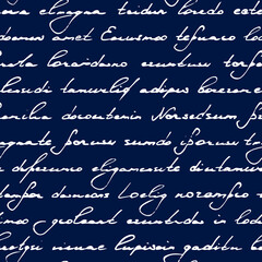 Poster - Written seamless pattern. Repeating handwriting scribbles. Word line for design prints. Repeated writing lines background. Repeat typo texture. Modern letter. Hands draw text. Vector illustration