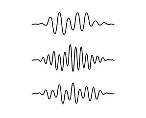 Poster - Sinusoid signal set. Black curve sound wave collection. Voice or music audio concept. Pulsating lines. Electronic radio graphics. 