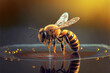 Leinwanddruck Bild - bee on water, honeybee macro, Generative AI
