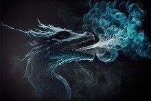  A Dragon With A Cigarette In It's Mouth And Smoke Coming Out Of It's Mouth, On A Black Background With A Black Background With A White Smoke Trail Of Smoke Behind.