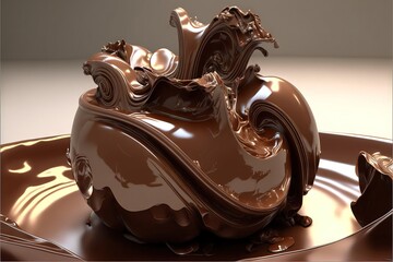 Sticker - a chocolate dessert with a swirly design on top of it on a plate with a spoon and a spoon.