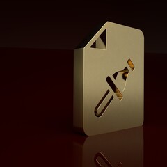 Poster - Gold Note paper with pinned pushbutton icon isolated on brown background. Memo paper sign. Minimalism concept. 3D render illustration