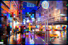 Few Pedestrians On The Rather Busy Street In Metaverse Conceptual Reality Imagination Virtual And Real World - Cybersapce Hypothesized Iteration Of The Internet, Supporting Persistent Online 3-D