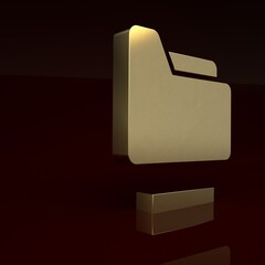 Poster - Gold Document folder icon isolated on brown background. Accounting binder symbol. Bookkeeping management. Minimalism concept. 3D render illustration