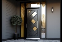 Glass Entrance Door With Side Lighting And Wall Section Modern Style Dark, Interior