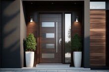 Glass Entrance Door With Side Lighting And Wall Section Modern Style Dark, Interior