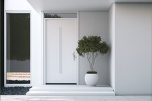 Glass Entrance Door With Side Lighting And Wall Section White