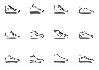 Wall Mural - Sneaker Shoe Minimalistic Flat Line Outline Stroke Icon Pictogram Symbol Set Collection