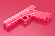 Gun, Pistol In Trending Viva Magenta Colors, 3D Rendering