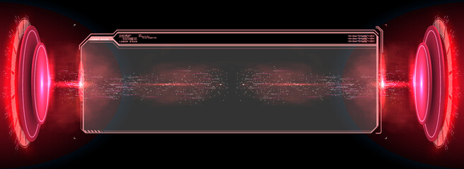 Poster - interface elements. futuristic abstract HUD frame screen, button, loading, text isolated on black background. GUI elements for game. Data information infographic. Vector