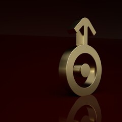 Gold Ancient astrological symbol of Uranus icon isolated on brown background. Astrology planet. Zodiac and astrology sign. Minimalism concept. 3D render illustration