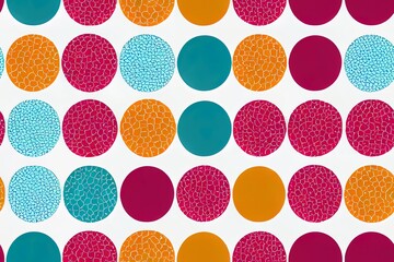 Wall Mural - Rows of abstract, hand-drawn, spherical decorative motifs. art of a bright seamless pattern, set on a white backdrop. Generative AI