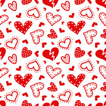 Seamless Pattern Of Red Hearts On A White Background. Vector Illustration