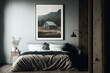 © 2rogan - mock up of a frame in a bedroom with a rural aesthetic,. Generative AI