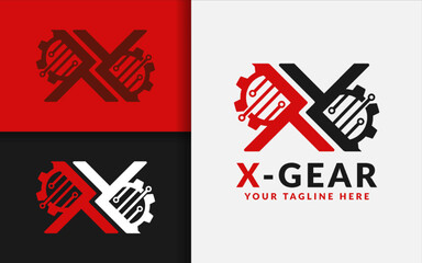 Aufkleber - A modern and high-tech logo concept featuring the initial letter X and a gear, symbolizing innovation and industry