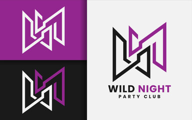 Poster - Wild Night logo design. modern initial letter W and N combination with creative minimalist lines concept.