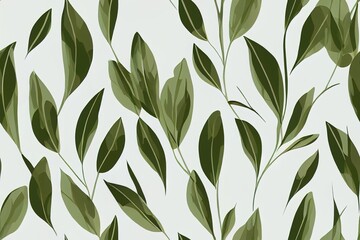Wall Mural - Leaf-themed Scandinavian seamless pattern. Wallpaper design with a simple pattern with a natural motif. Botanical motifs in a repeating seamless design. Generative AI
