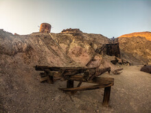 Old Rusty Wooden Unused Gold Mine In Rocky Hill In Death Valley National Park In America