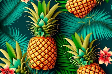  Pineapple pattern with tropical Hawaiian and exotic background.