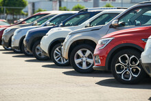 Row Of Used Cars. Rental Or Automobile Sale Services