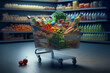 canvas print picture - Einkaufswagen voller gesunder Lebensmittel im Supermarkt. Gute Vorsätze zum Jahreswechsel. 