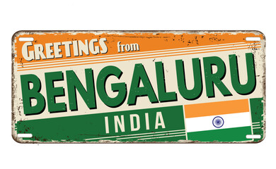 Wall Mural - Greetings from Bengaluru vintage rusty metal plate