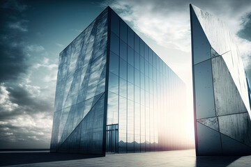 Poster - A modern building's glass made inside wall construction is shown in this unusual backdrop image. Generative AI