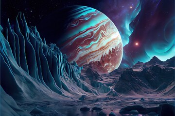 Wall Mural - a deserted abstract colorful alien landscape. alien planets during sunrise. a beautiful landscape on