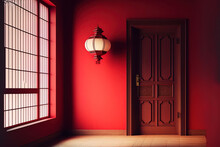 Chinese New Year, Classic Interior Design, Beautiful Red Walls. Generative AI