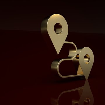 Gold Route location icon isolated on brown background. Map pointer sign. Concept of path or road. GPS navigator. Minimalism concept. 3D render illustration
