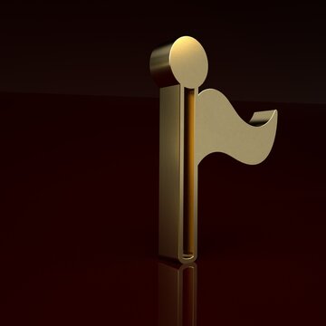 Gold Flag icon isolated on brown background. Location marker symbol. Minimalism concept. 3D render illustration