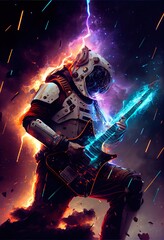 Wall Mural - an astronaut on an alien planet playing an electric guitar. a high-tech astronaut from the future. t