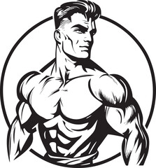 Wall Mural - black and white illustration of a bodybuilder man