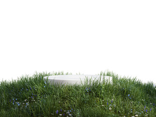 Wall Mural - White podium in meadow for product presentation and on transparent background.
