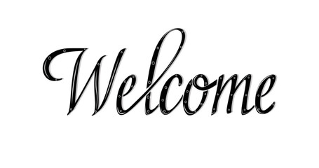 Canvas Print - Welcome lettering text. Modern inscription with smooth lines style illustration in black color on the white background  
