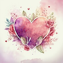 Happy Valentines Day Watercolor Vector Illustration, AI Assisted Finalized In Photoshop By Me 