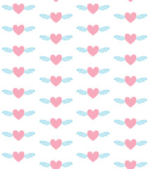 Sticker - Vector seamless pattern of hand drawn doodle sketch heart with wings isolated on white background