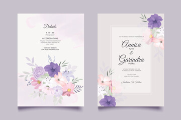 Canvas Print -  Wedding invitation card template set with beautiful  floral leaves Premium Vector