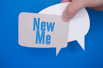 Poster - Speech bubble in front of colored background with New Me text.