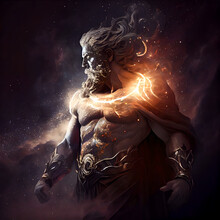 Zeus, The God Of Thunder As A Cosmic Entity. Generative AI Illustration