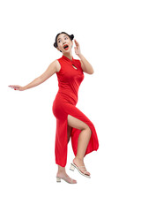 Sticker - Asian Chinese woman in a cheongsam dress standing with an excited expression