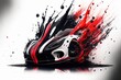  a black and white car with red paint splatters on it's side and a black and white car with red paint splatters on it's side and a white background. generative ai